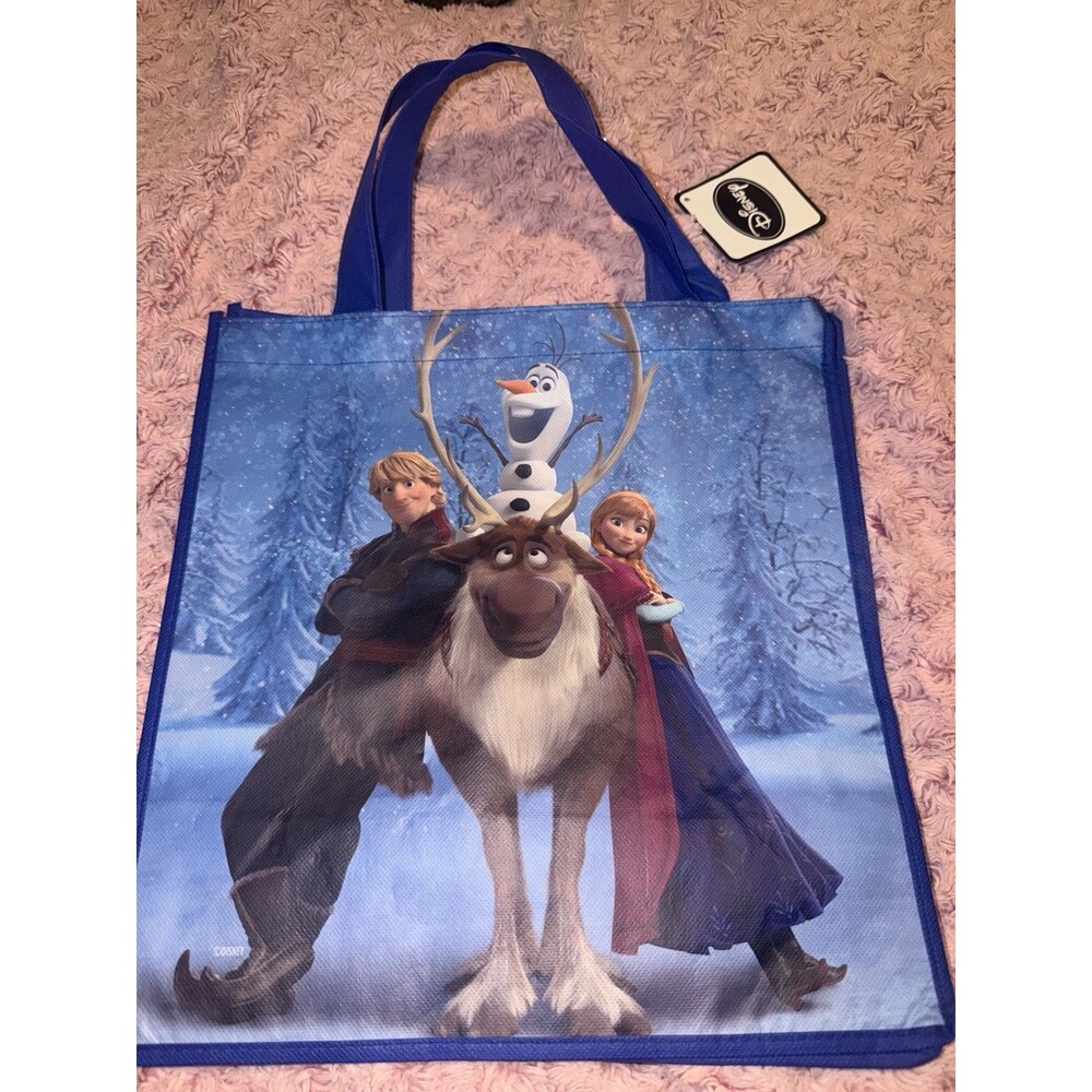 Disney Store Reusable Shopping Tote Blue Sack Carry Bag Frozen Group Sven Elsa